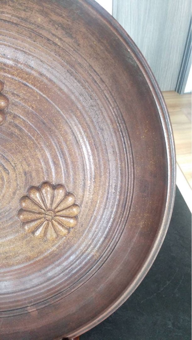 古備前　六古窯　登り窯　江戸時代　天皇家　十二菊紋　胡麻　陶印　大皿　古美術