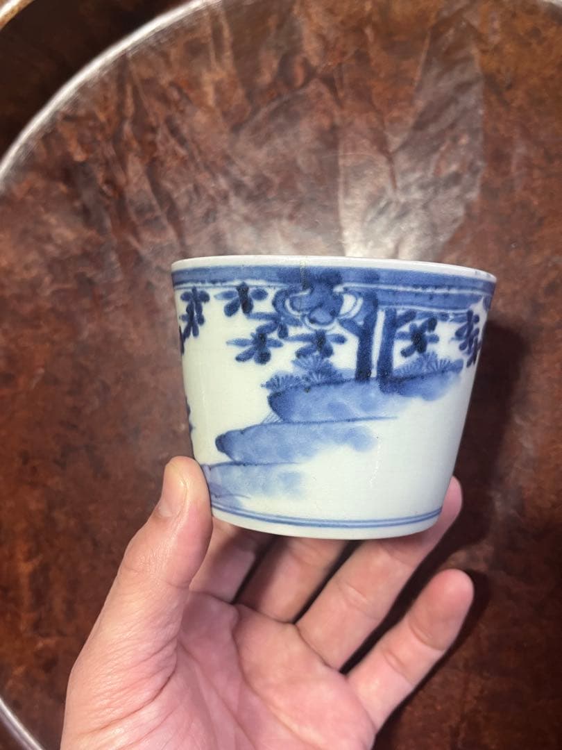 古伊万里　蕎麦猪口　無傷完品　蘇轍　印判　宝珠　軍配　団扇　経巻　宝巻　太湖石