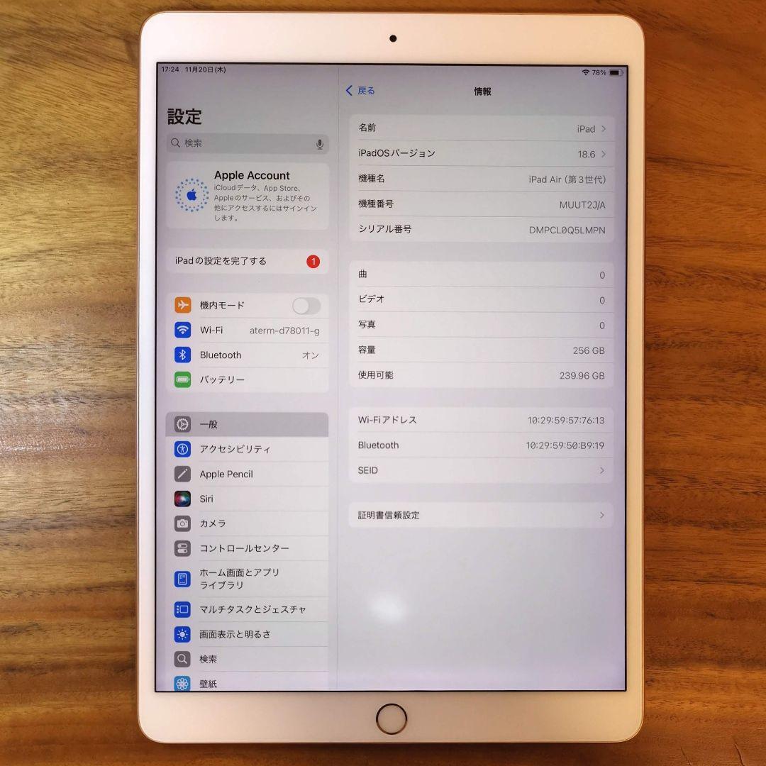 『訳有り値下げ品』iPad Air 第3世代 256GB『最大容量89%』