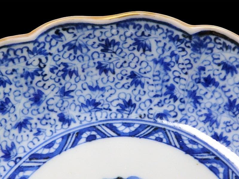 古伊万里　染付　微塵唐草の図　膾皿　３客　E980AS-CUx