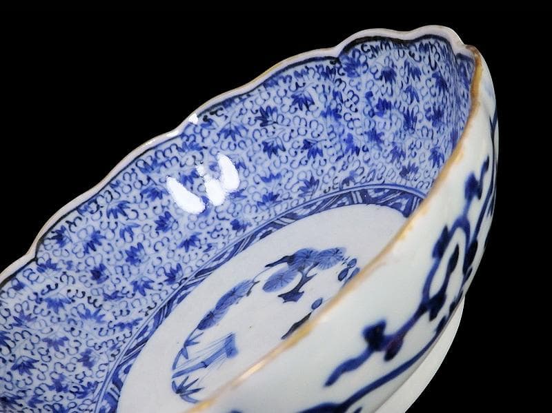 古伊万里　染付　微塵唐草の図　膾皿　３客　E980AS-CUx