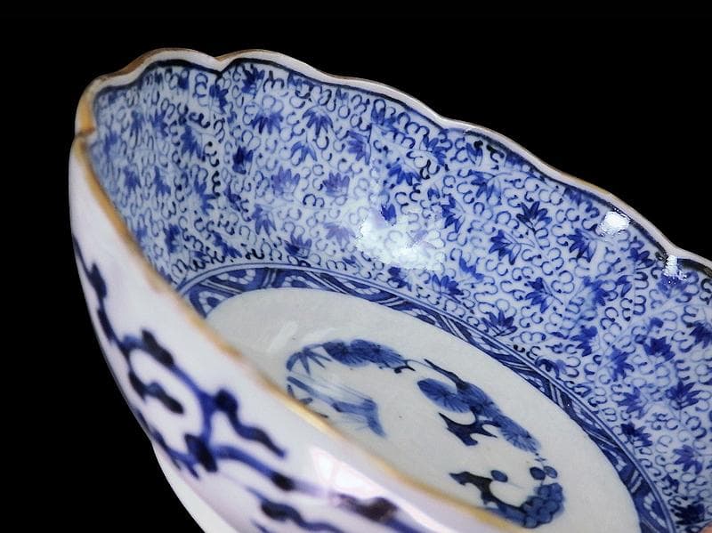 古伊万里　染付　微塵唐草の図　膾皿　３客　E980AS-CUx