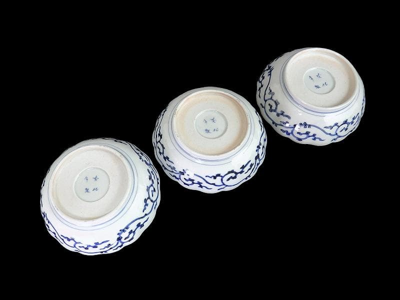 古伊万里　染付　微塵唐草の図　膾皿　３客　E980AS-CUx