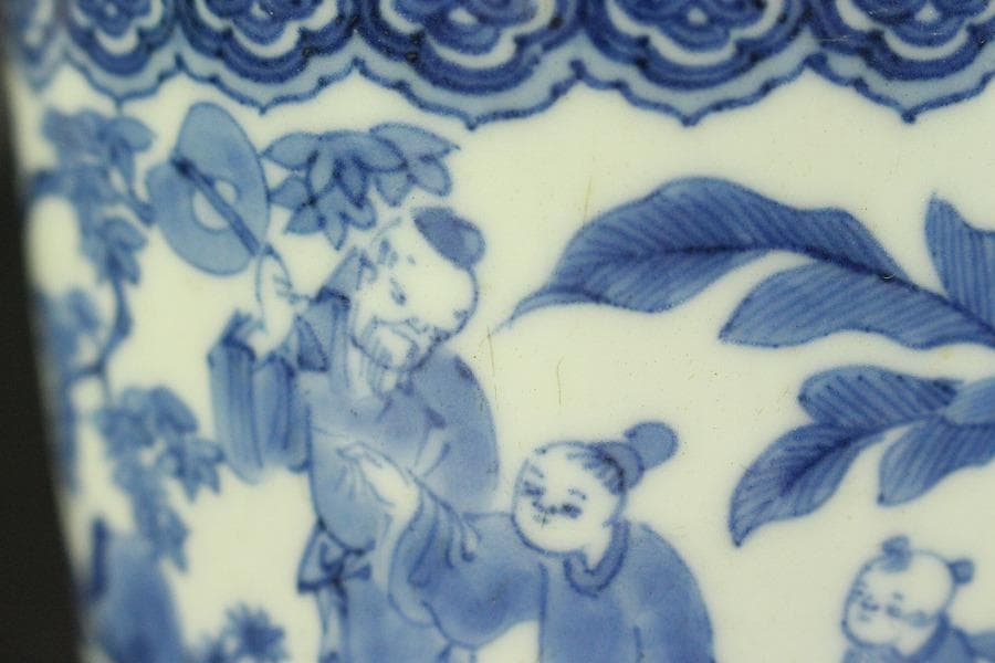 中国美術 碗 人物風景文様 染付(メ1708)