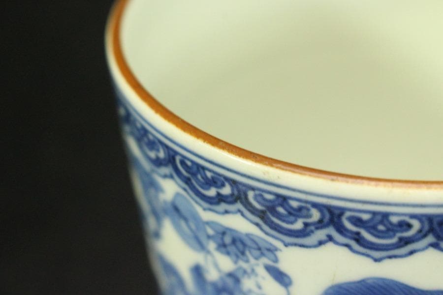 中国美術 碗 人物風景文様 染付(メ1708)