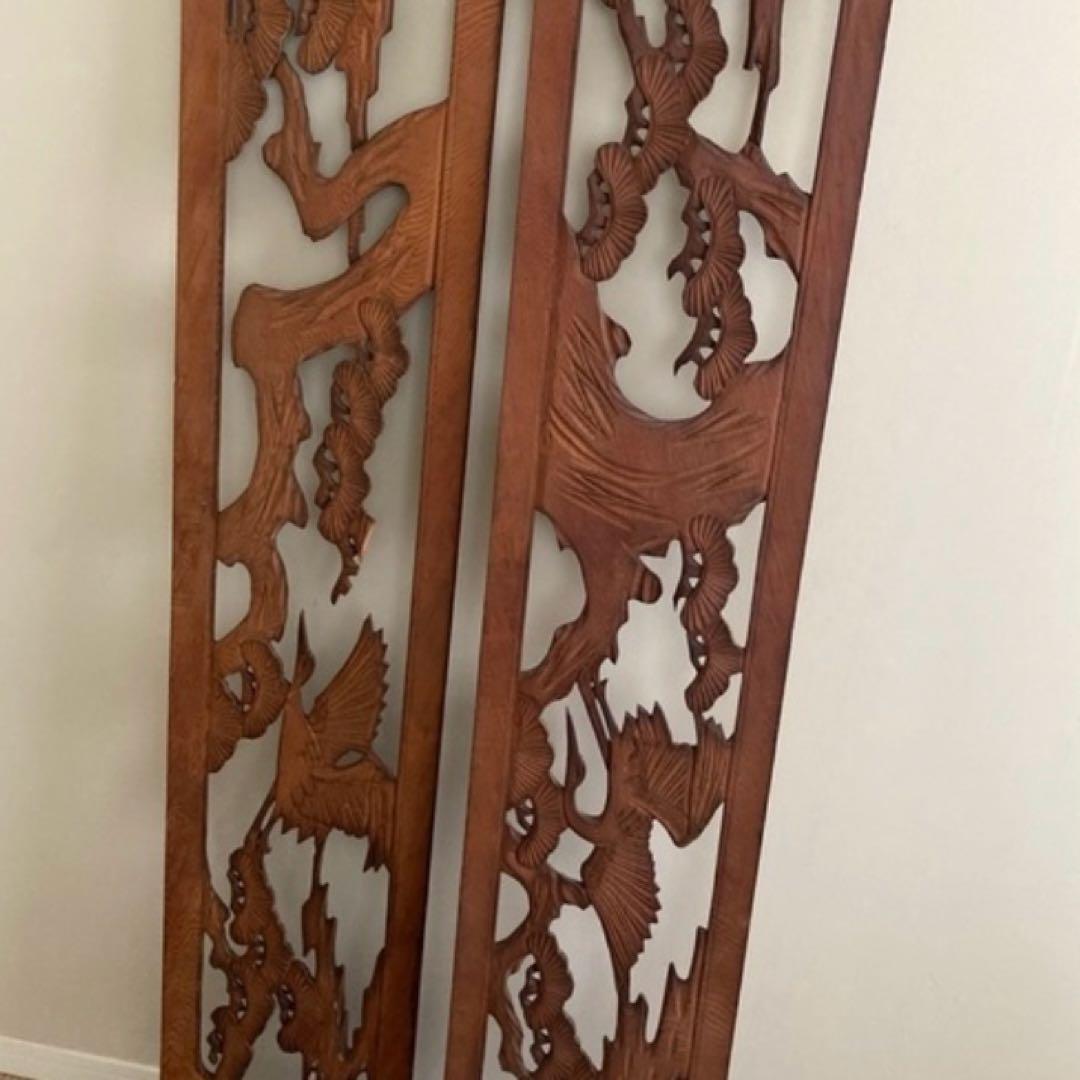 欄間2枚セット【昭和レトロ/当時物】アンティーク建具和室木工品工芸品