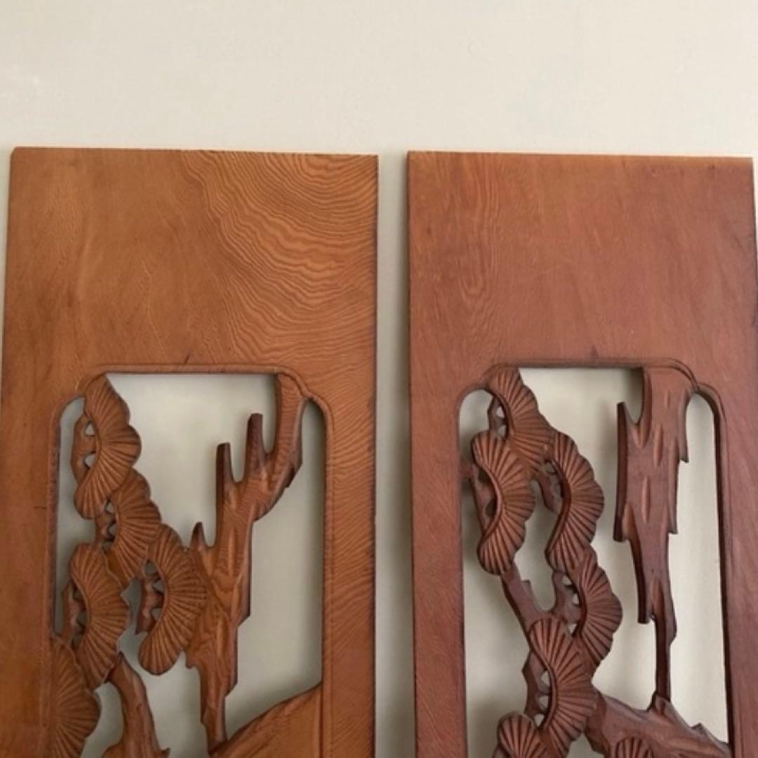 欄間2枚セット【昭和レトロ/当時物】アンティーク建具和室木工品工芸品