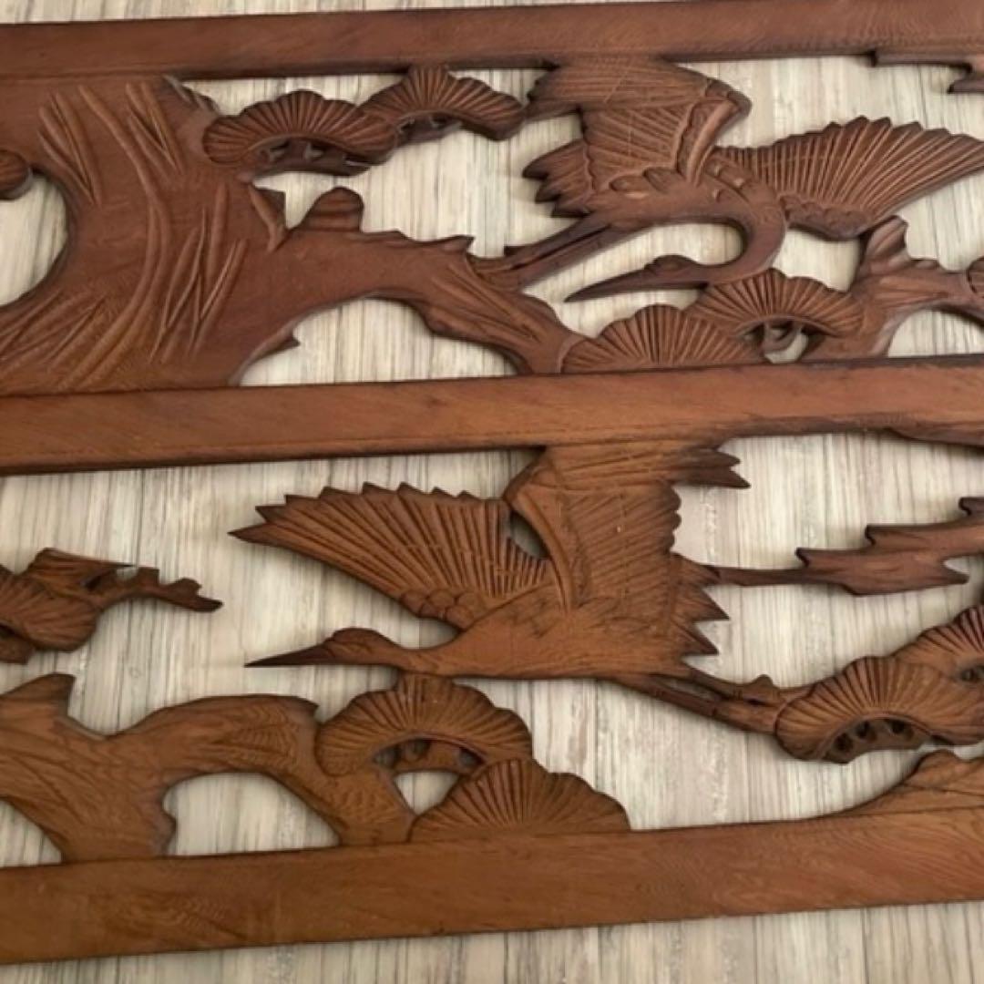 欄間2枚セット【昭和レトロ/当時物】アンティーク建具和室木工品工芸品