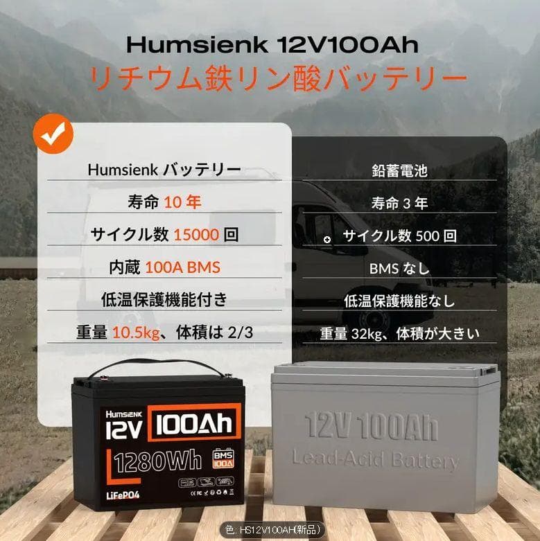 ⭐️リン酸鉄リチウムイオンバッテリー 12v 100ah 1280Wh 1
