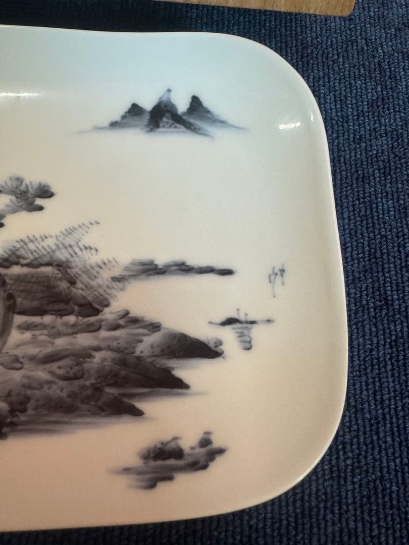 1887 鍋島焼　畑萬陶苑　染付山水　絵皿　未使用