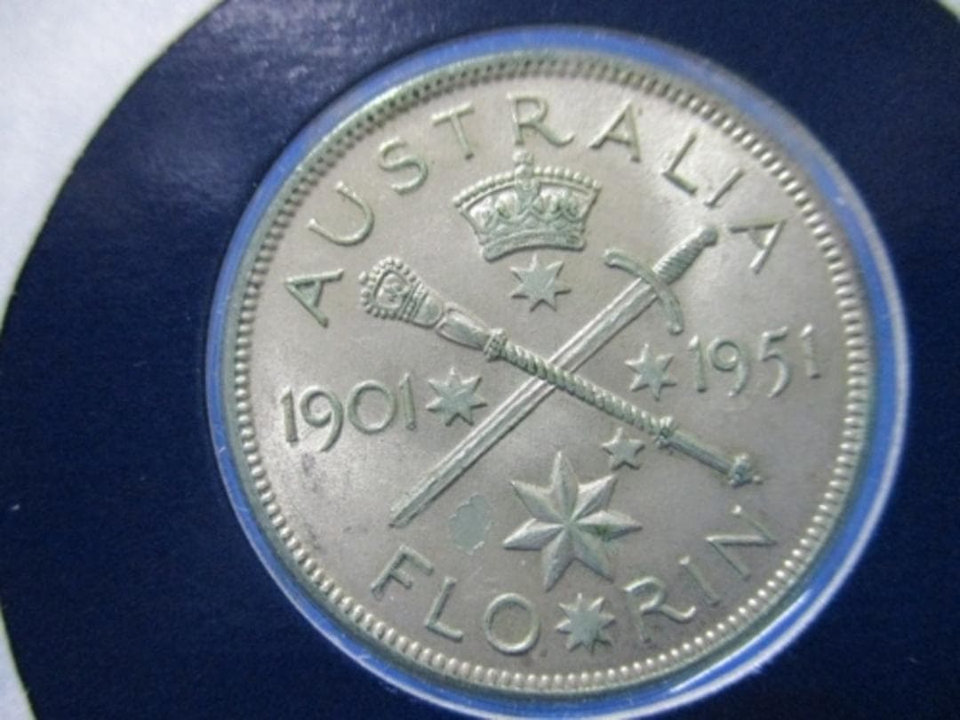 オーストラリア 1フローリン銀貨☆1951年／ジョージ6世／極美品／
