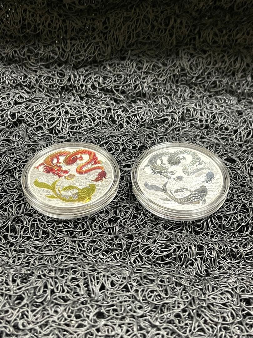 ph198002  2023年赤金彩カラー『赤龍＆金鯉』 銀貨 「龍と鯉」