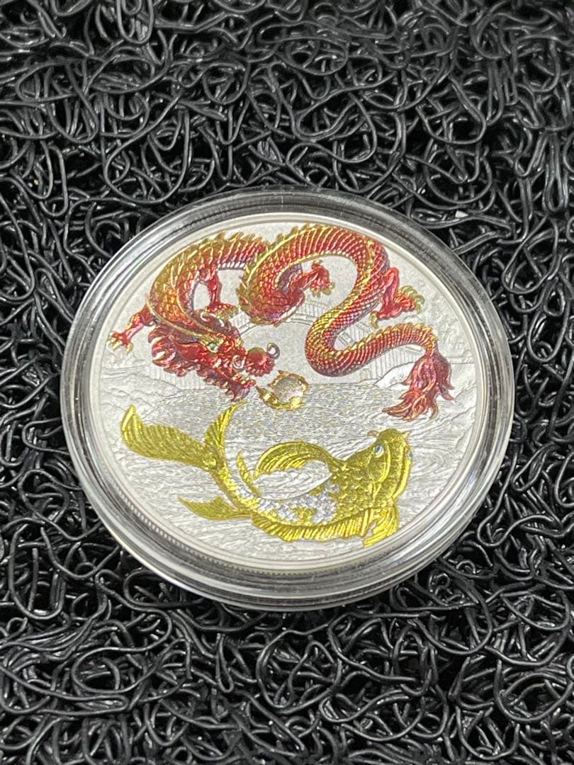 ph198002  2023年赤金彩カラー『赤龍＆金鯉』 銀貨 「龍と鯉」