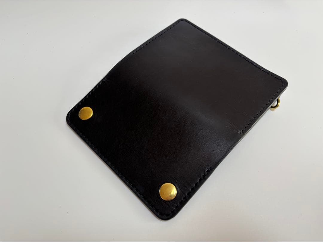 黒　ヌメ革　トラッカーウォレット　三層　真鍮 レザークラフト
