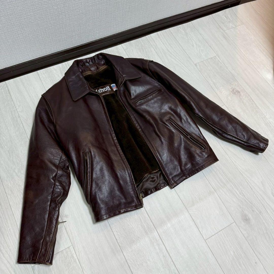 Schott 643EVS 襟付きシングルライダース ダークブラウン サイズ38