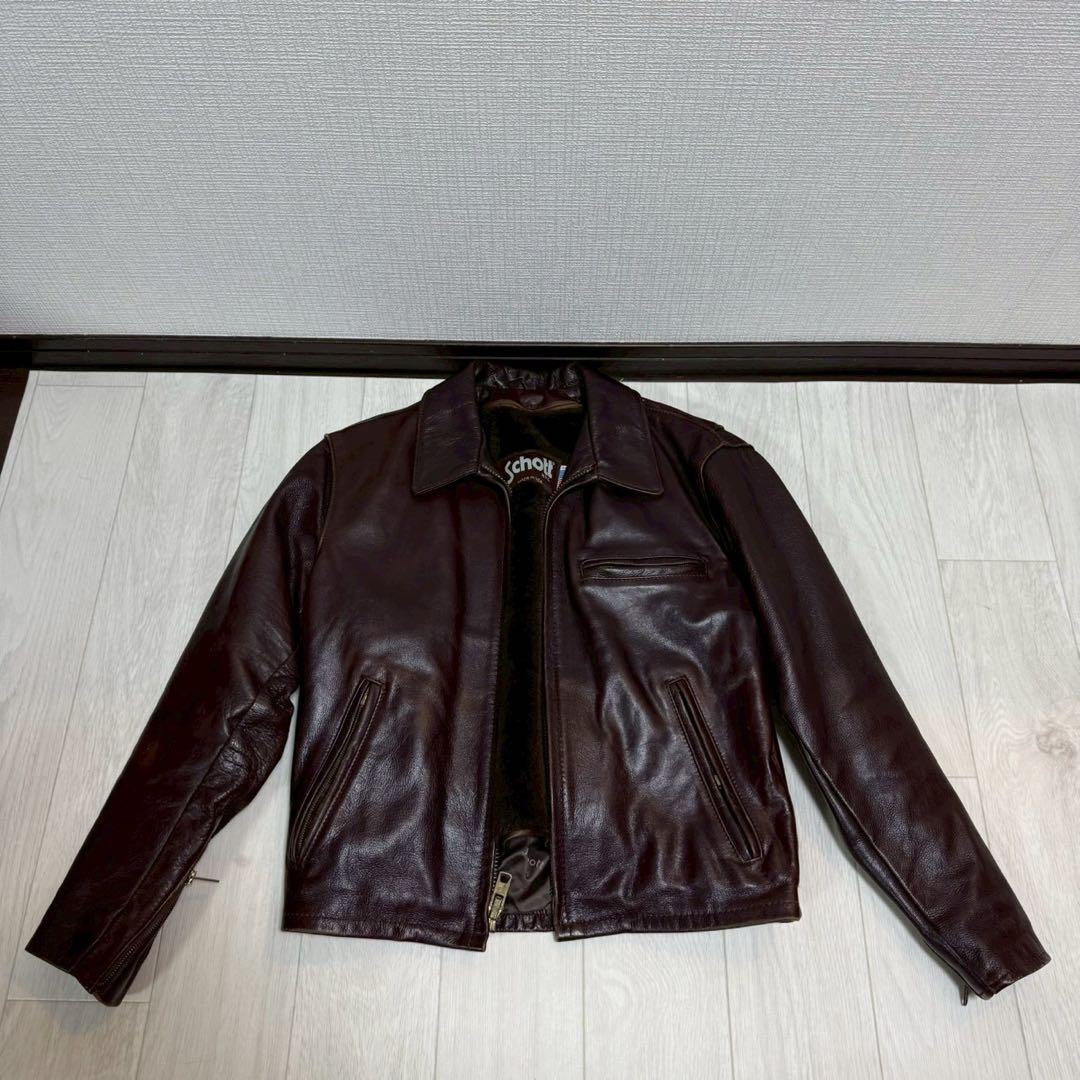 Schott 643EVS 襟付きシングルライダース ダークブラウン サイズ38