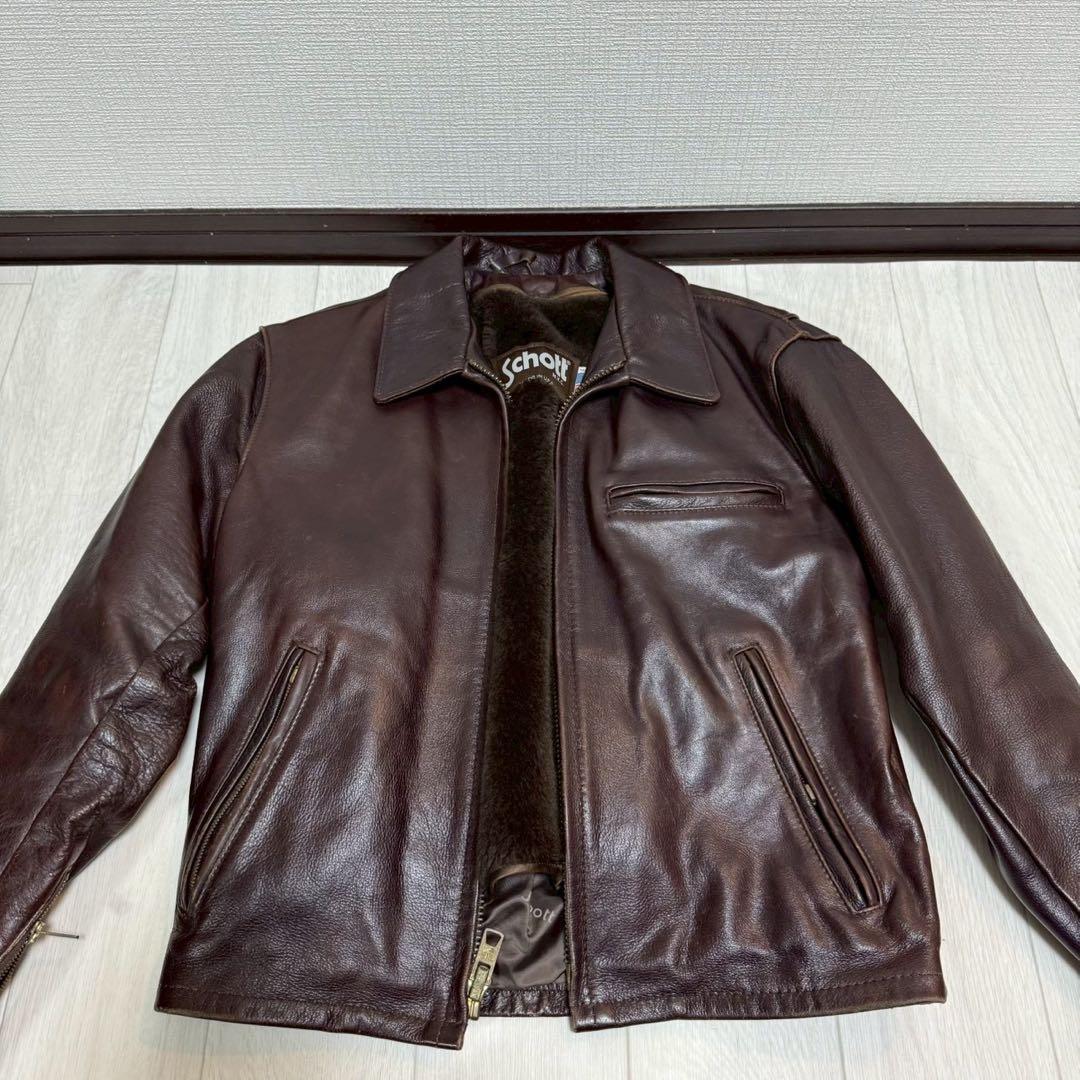 Schott 643EVS 襟付きシングルライダース ダークブラウン サイズ38