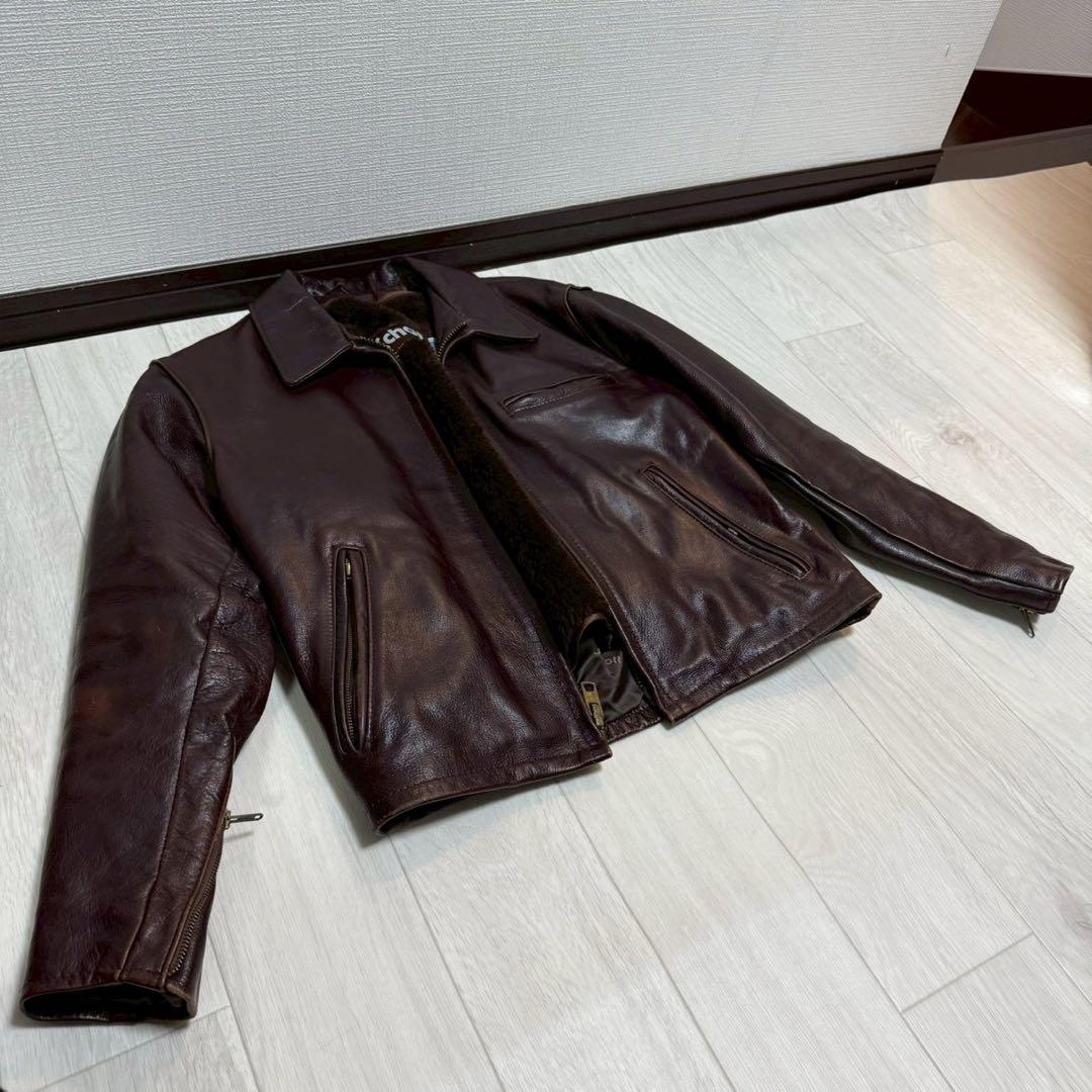 Schott 643EVS 襟付きシングルライダース ダークブラウン サイズ38