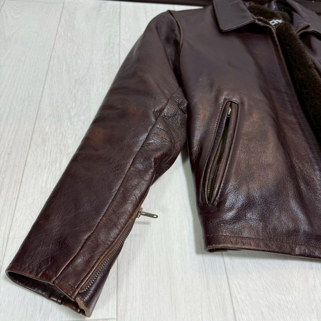Schott 643EVS 襟付きシングルライダース ダークブラウン サイズ38