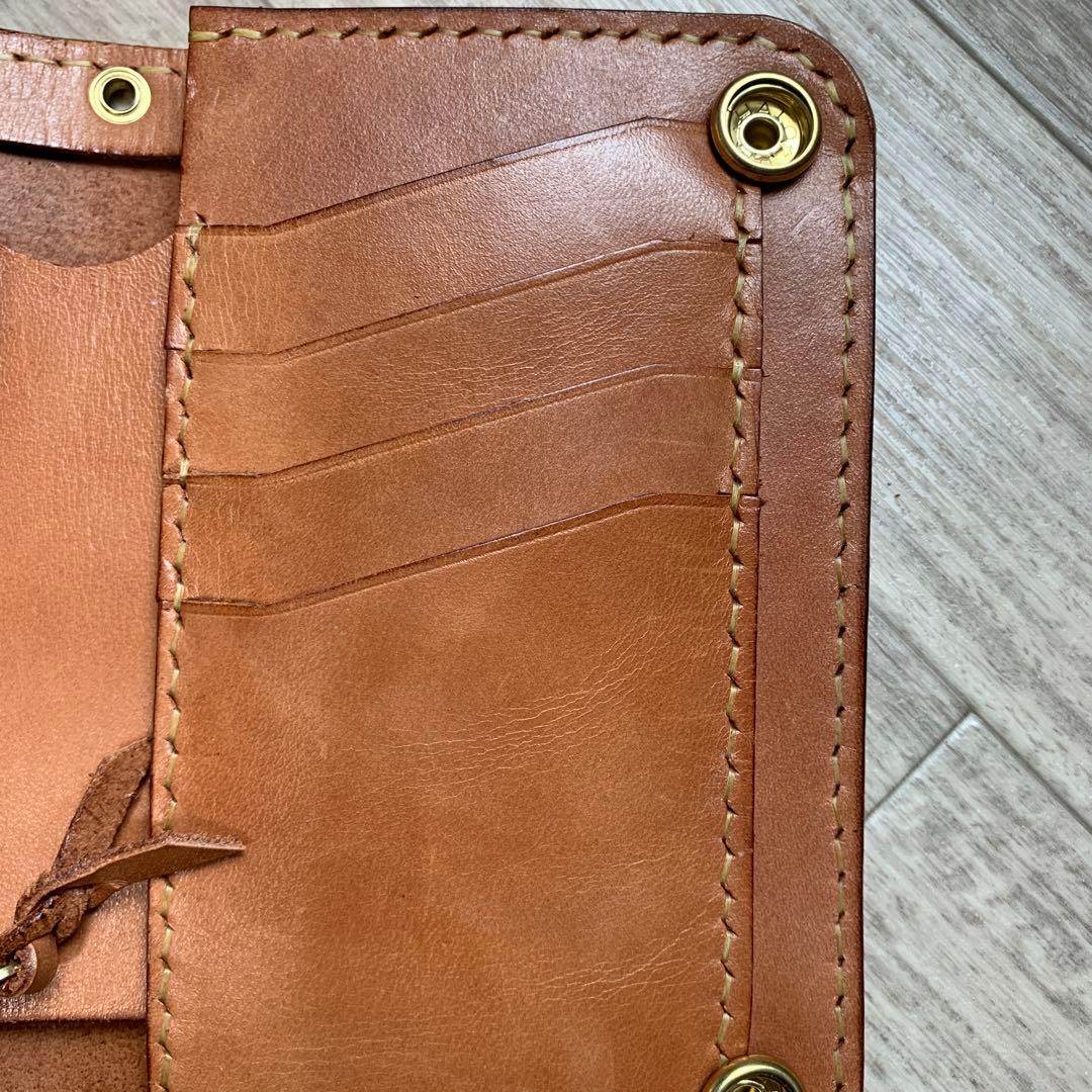 【茶芯】ブラック×ブラウン　トラッカーウォレットミドル　真鍮　お札を折らずに収納