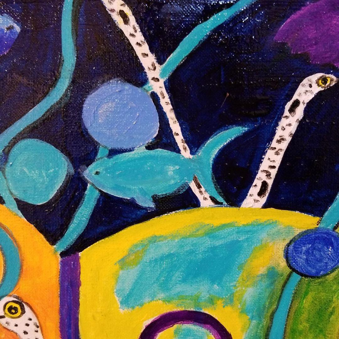 油絵　ゆうみ　チンアナゴの間を泳ぐ仲良し魚