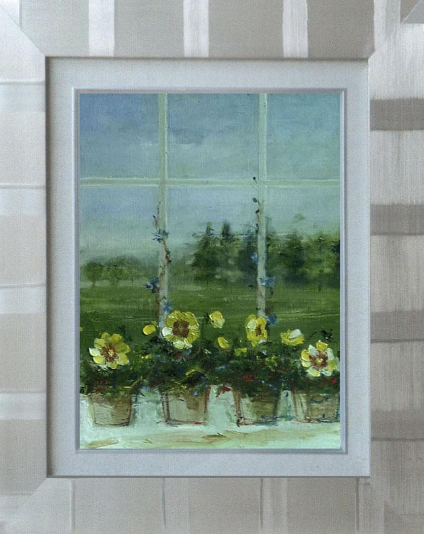 油絵 菅家令子 絵 絵画 インテリア 額付(銀) F4-070402 窓辺の花