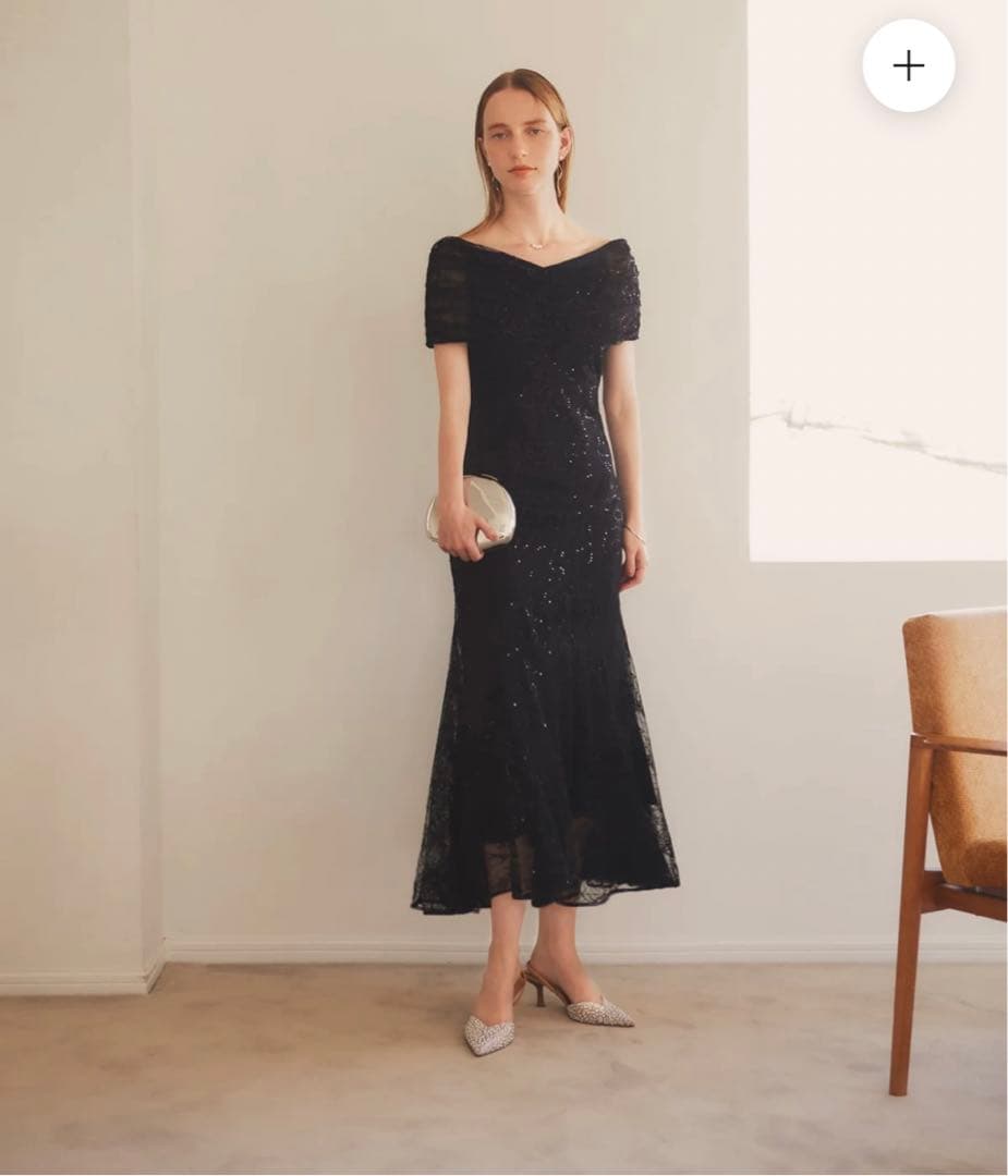 【新品】LEJA 2WAYレース花柄オフショルダーマーメイドワンピースドレス 黒