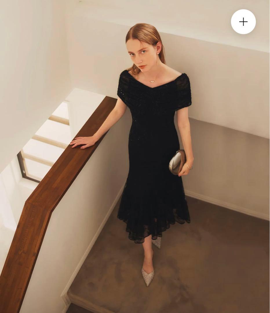 【新品】LEJA 2WAYレース花柄オフショルダーマーメイドワンピースドレス 黒