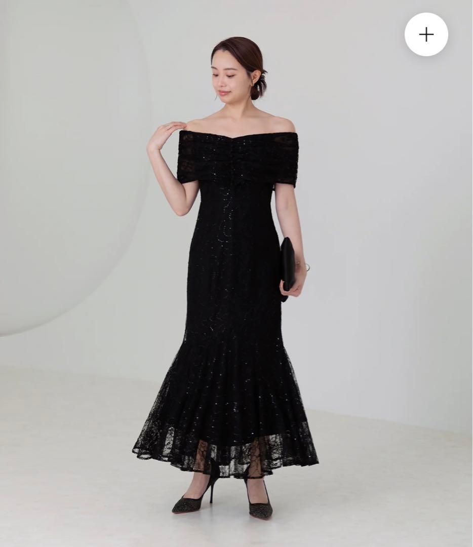 【新品】LEJA 2WAYレース花柄オフショルダーマーメイドワンピースドレス 黒