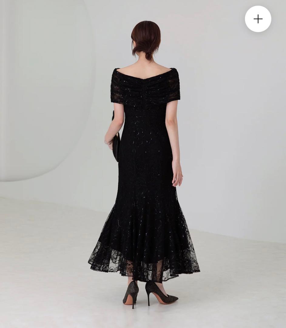 【新品】LEJA 2WAYレース花柄オフショルダーマーメイドワンピースドレス 黒