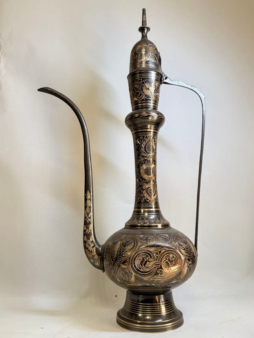 T71 中東 インド トルコ 真鍮製水差 象嵌細工 高さ61.5㎝ 茶道具