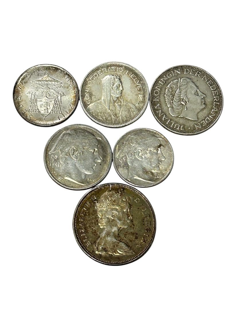 銀貨6枚セット ベルギー50フラン銀貨 カナダ100周年1ドル銀貨など