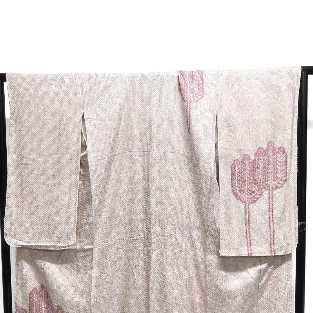 振袖　総絞り　花模様　紗綾形花地紋　薄ピンク　成人式 晴れの　着物 045a p