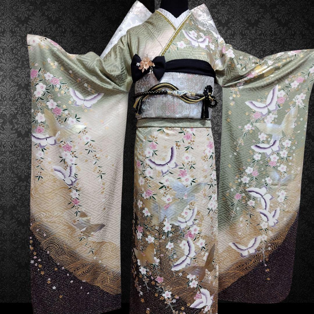 振袖フルセット(8点)・成人式・くすみ・モダン・金銀彩加工・暈し染め・正絹・逸品