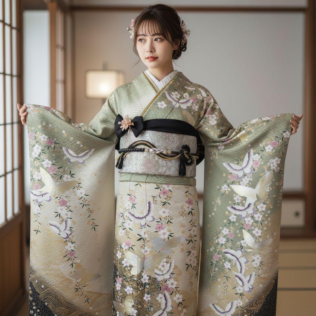 振袖フルセット(8点)・成人式・くすみ・モダン・金銀彩加工・暈し染め・正絹・逸品