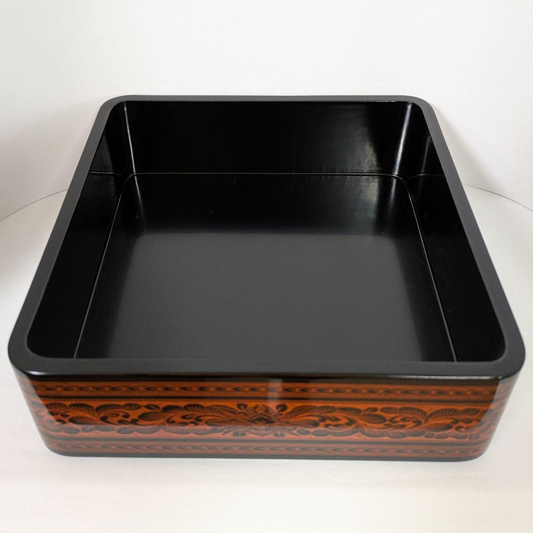 お正月に　お祝いに　きんま漆器 重箱 3段 台付　変わり文様　伝統工芸品サイズ大