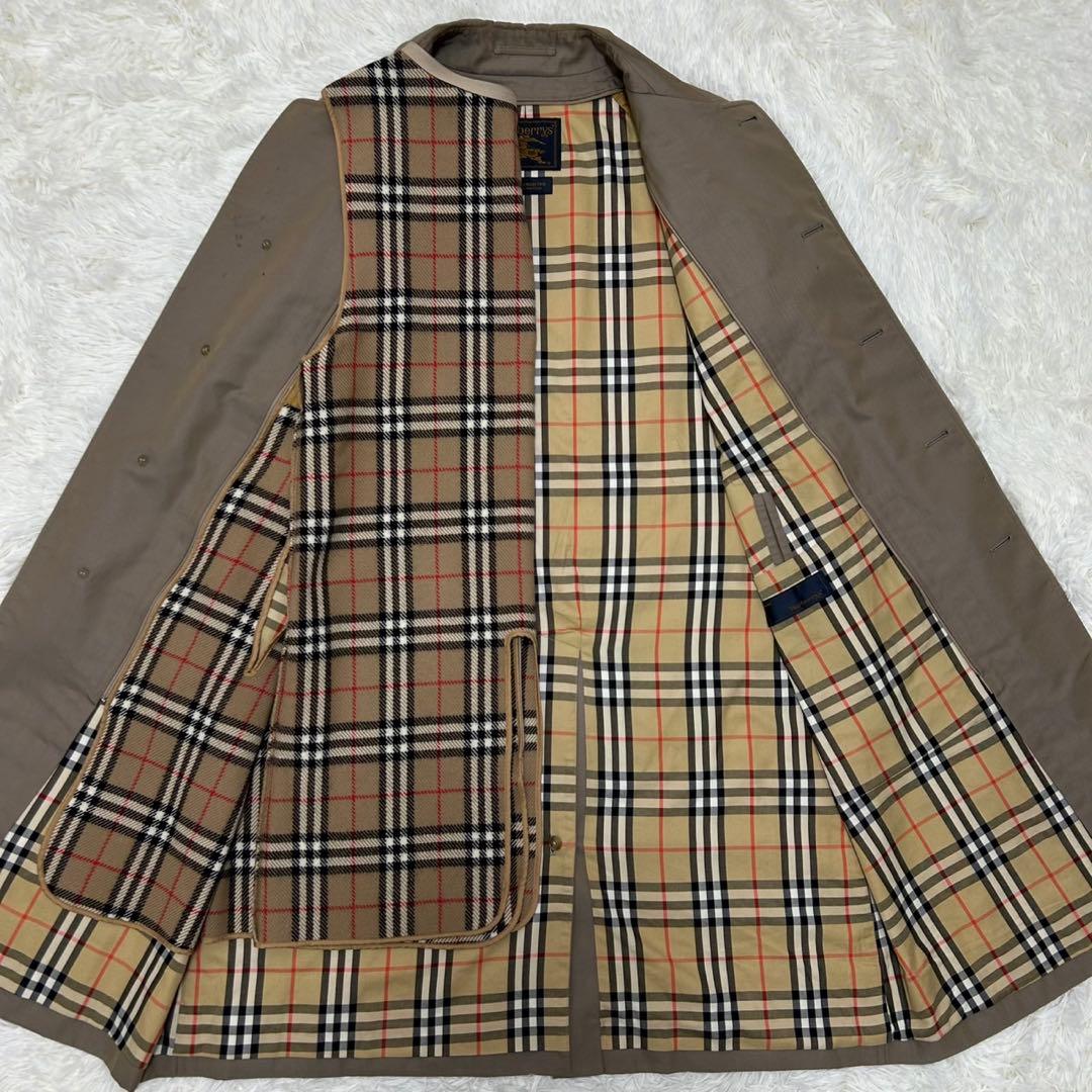 【極美品/L】バーバリーズ ステンカラーコート ウールライナー カシミヤ 玉虫色