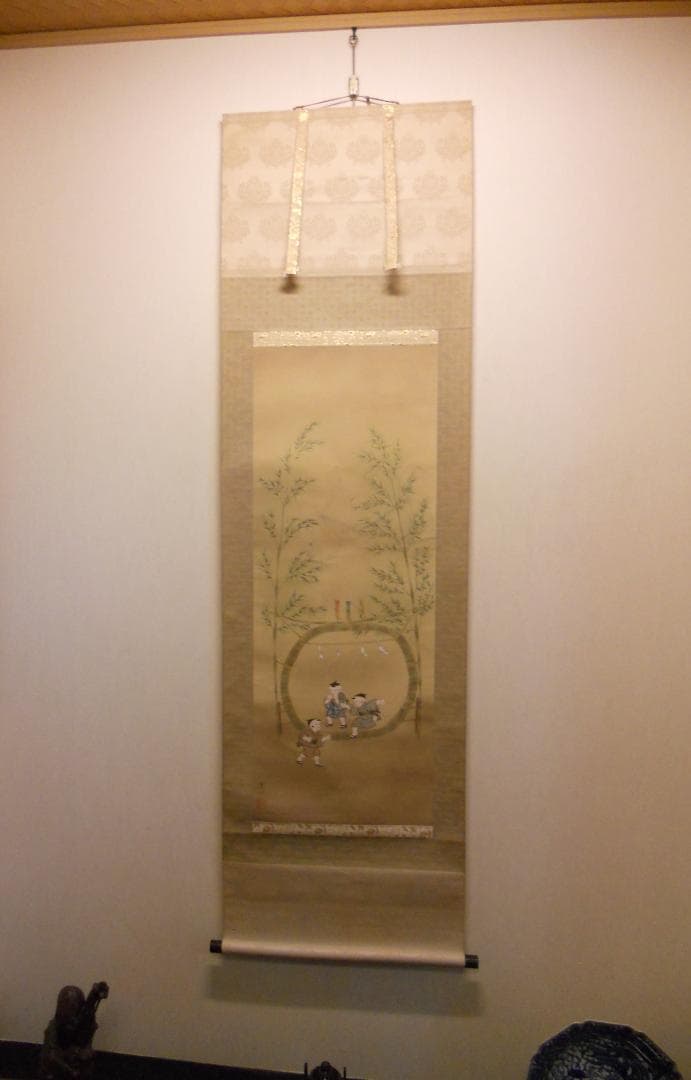 掛け軸 寒江 作『 知恵童子 』 絹本 希少 軸装 茶道具 掛軸 美品 です。