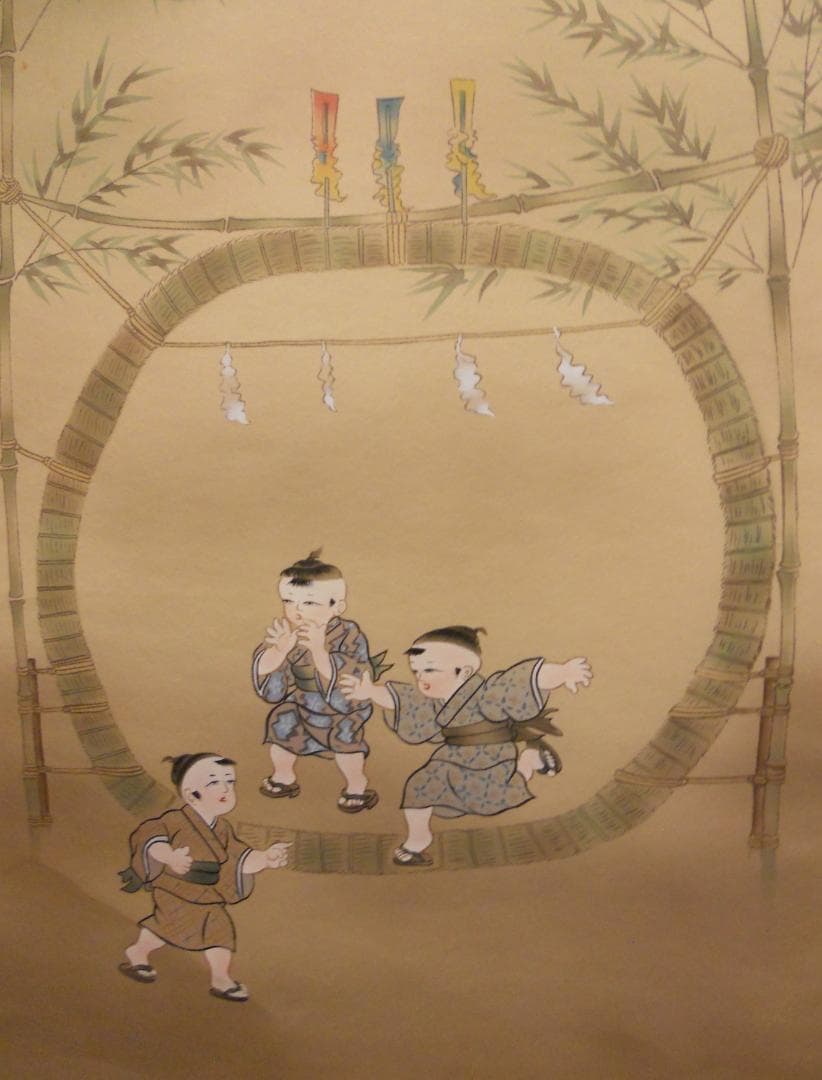 掛け軸 寒江 作『 知恵童子 』 絹本 希少 軸装 茶道具 掛軸 美品 です。