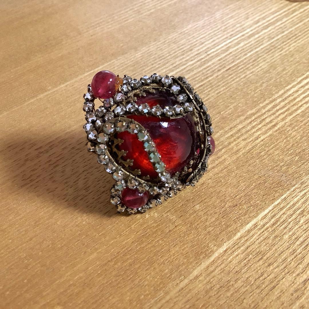 ミリアムハスケル　ブローチ　レッド　ワイン　ルビー　ラインストーン