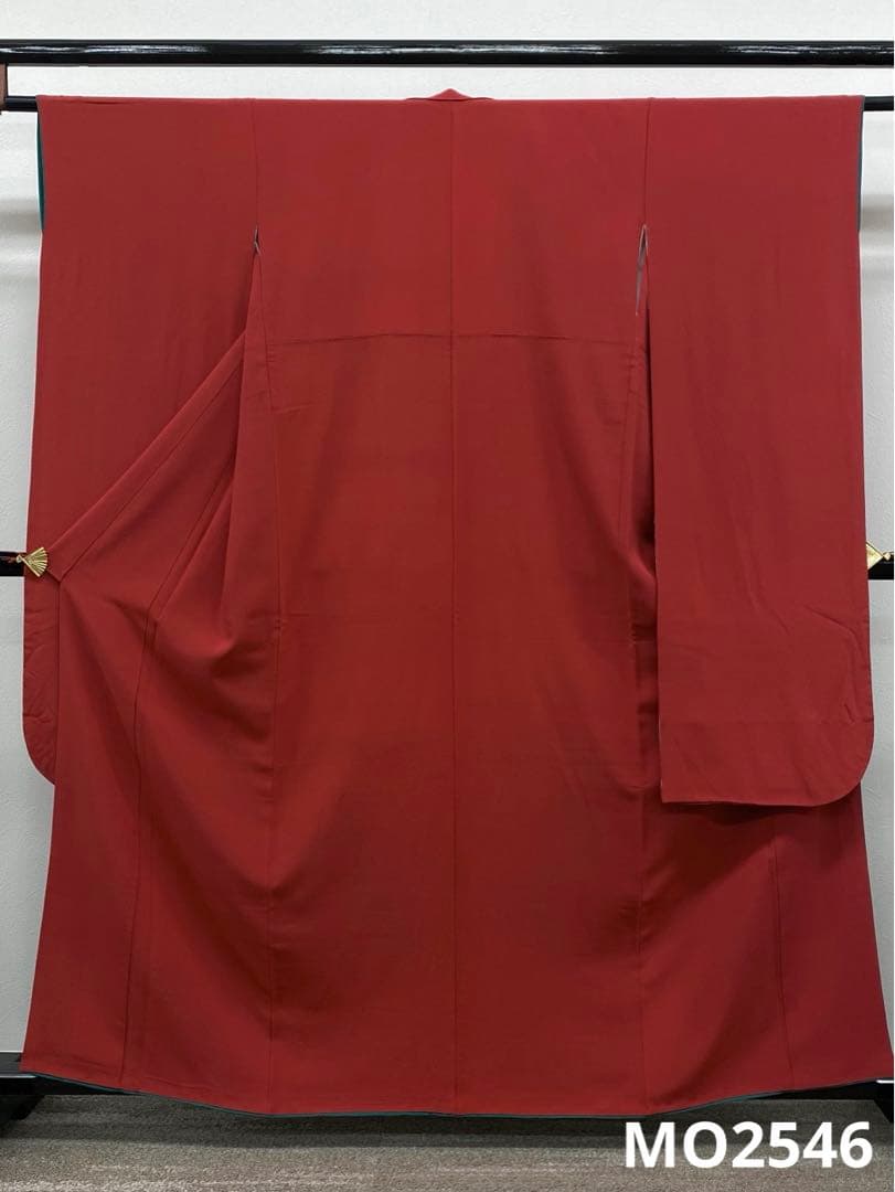 無地振袖 シンプル ちりめん 茜色系 身丈155cm