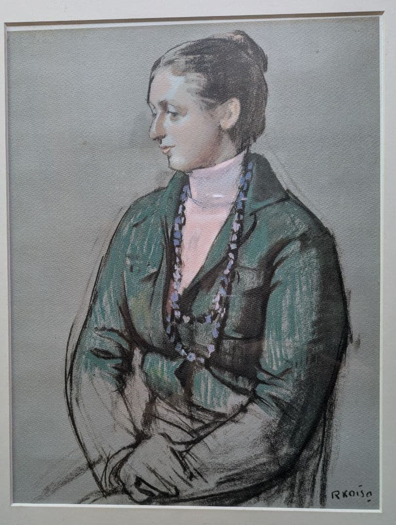 小磯良平 人物画 パステル画 約36x46cm （印刷物）