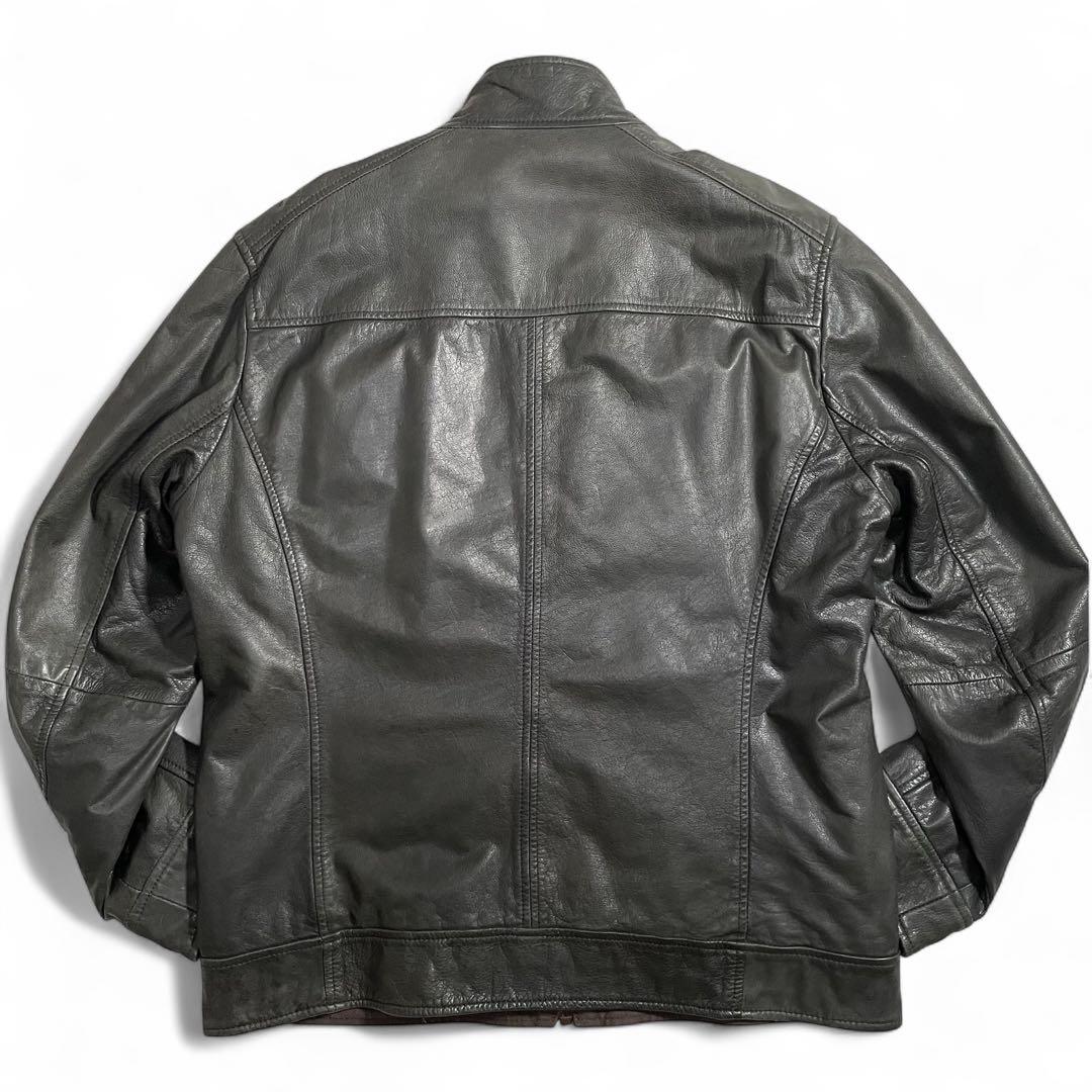 希少サイズ HUGO BOSS シングルライダースジャケット スタンドカラー