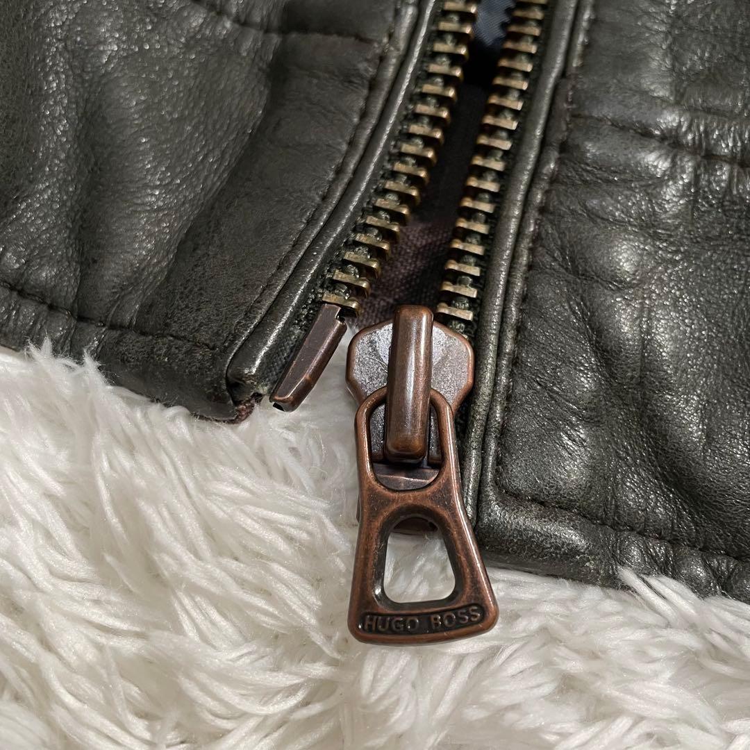 希少サイズ HUGO BOSS シングルライダースジャケット スタンドカラー