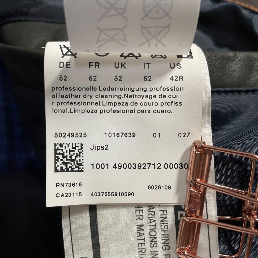 希少サイズ HUGO BOSS シングルライダースジャケット スタンドカラー