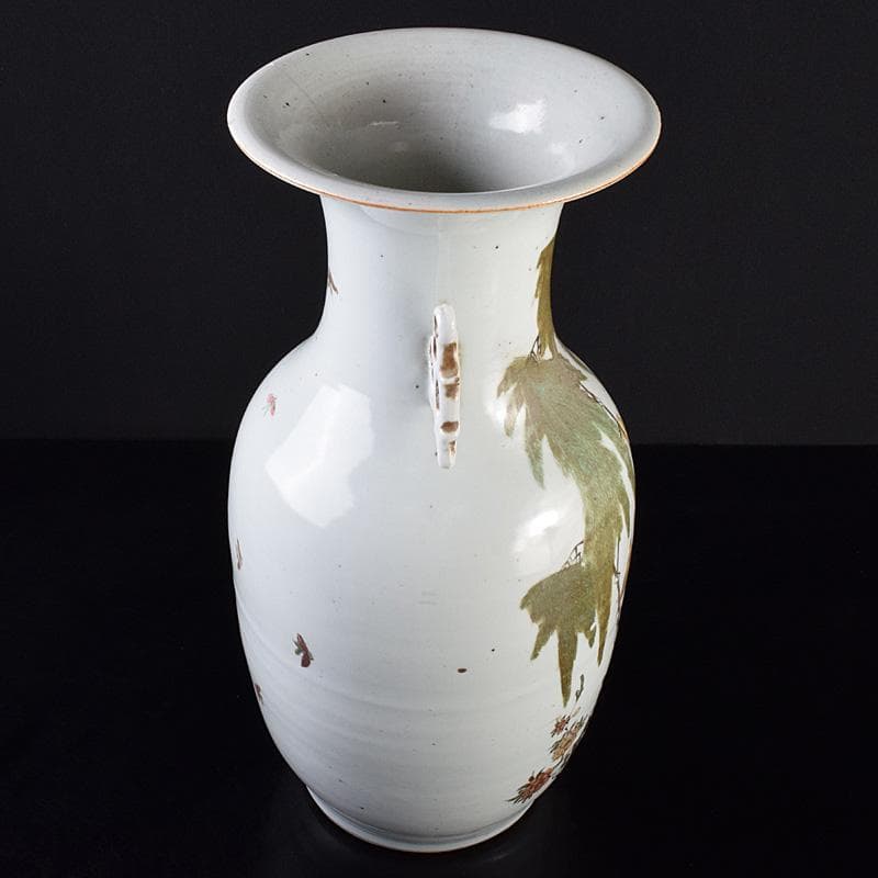 中国　粉彩花鳥文　双耳瓶　高さ約41cm　V　R7643F