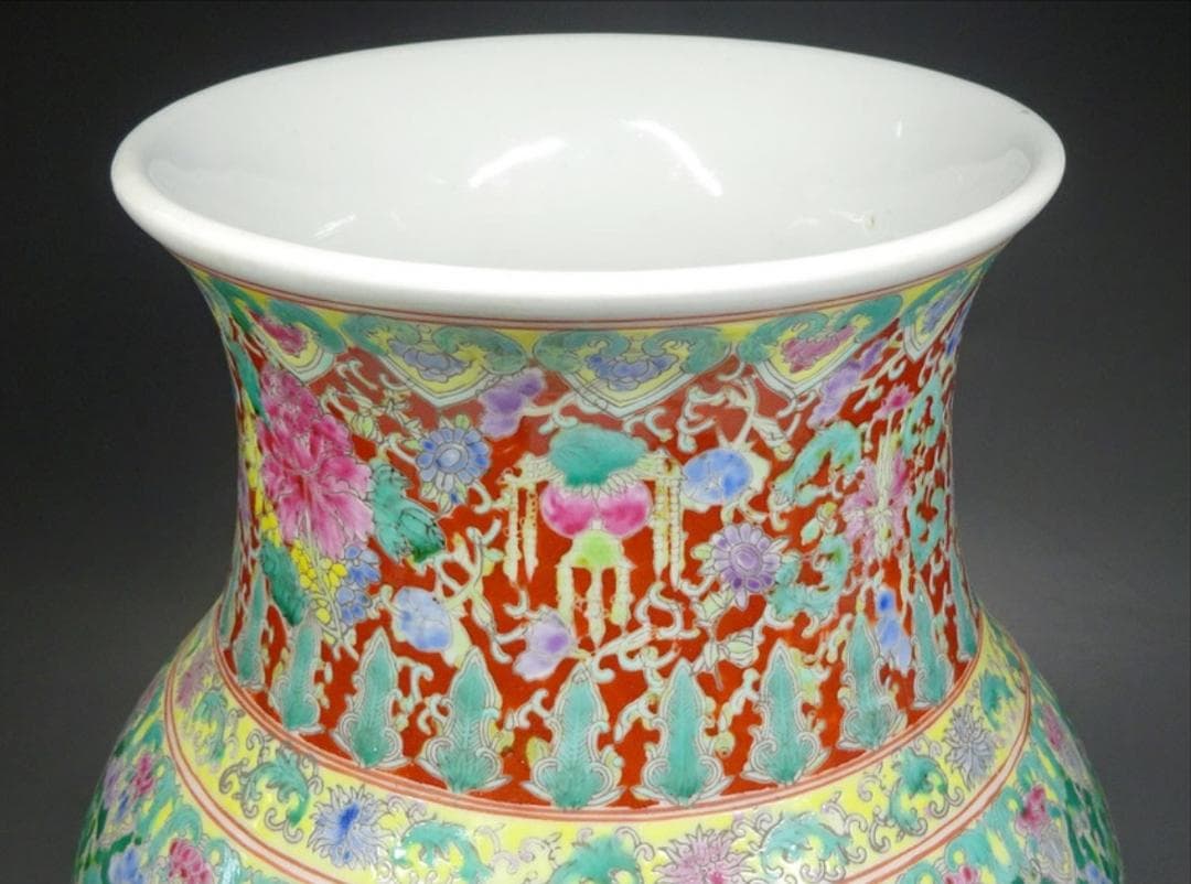 中国古玩 大清乾隆年製 粉彩 花鳥図 花瓶 高約35cm 時代物 c06101