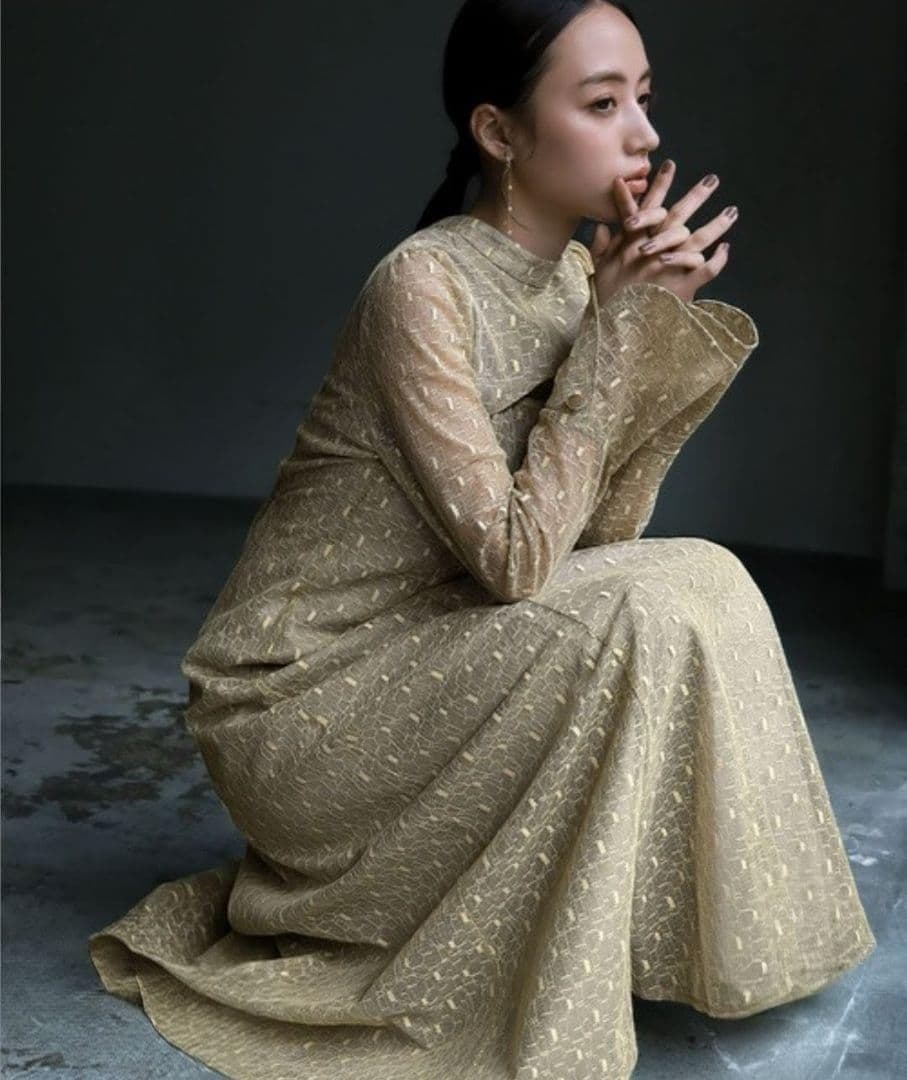 美品 ANDRESD アンドレスド バックオープンジオメトリックドレス L