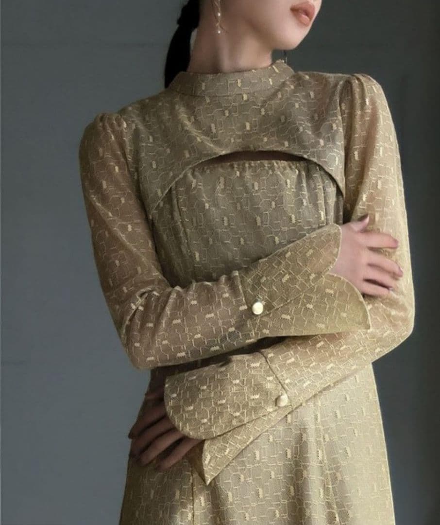 美品 ANDRESD アンドレスド バックオープンジオメトリックドレス L