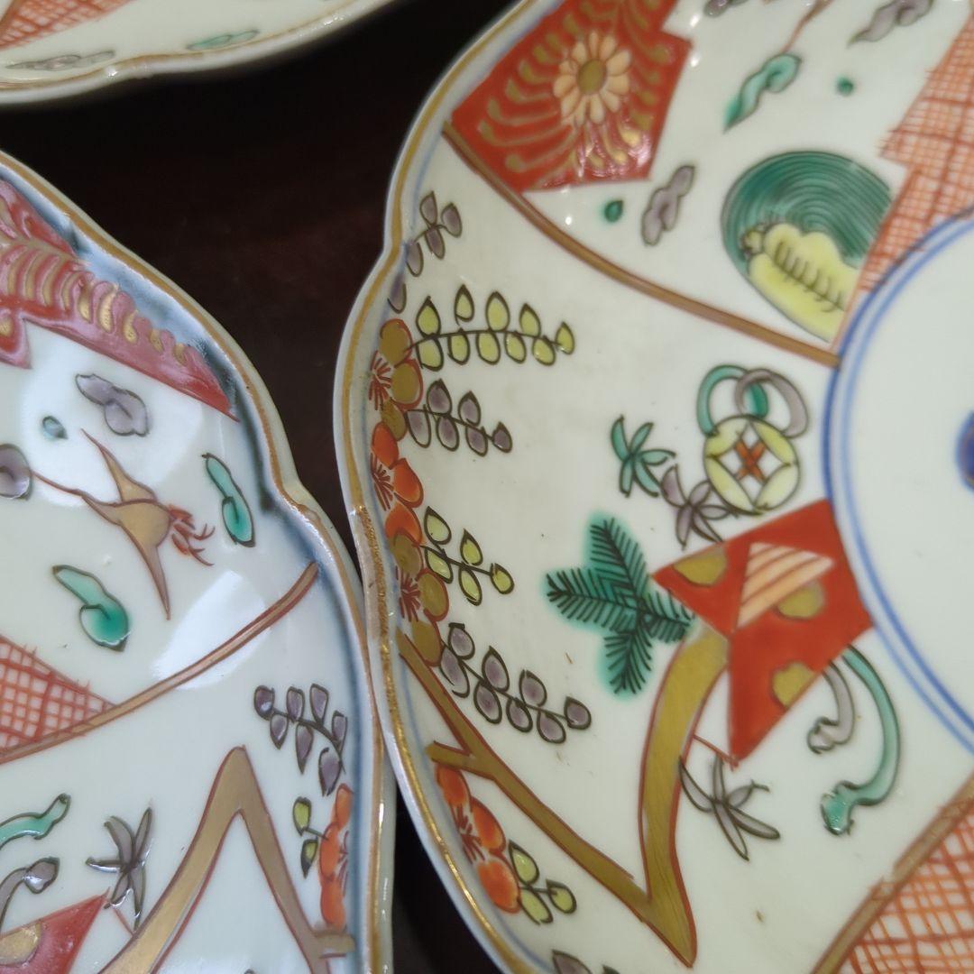 骨董 古伊万里 七寸皿 22cm 色絵 中皿 陶器 皿 金彩 アンティーク ５枚